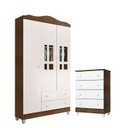 Ver imagem 1 de Cômoda Gaveteiro e Guarda Roupa Ariel Branco Acetinado Amadeirado - Carolina