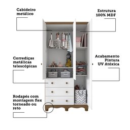 Guarda Roupa Infantil 3 Portas e 3 Gavetas 100% MDF Mimo - 5