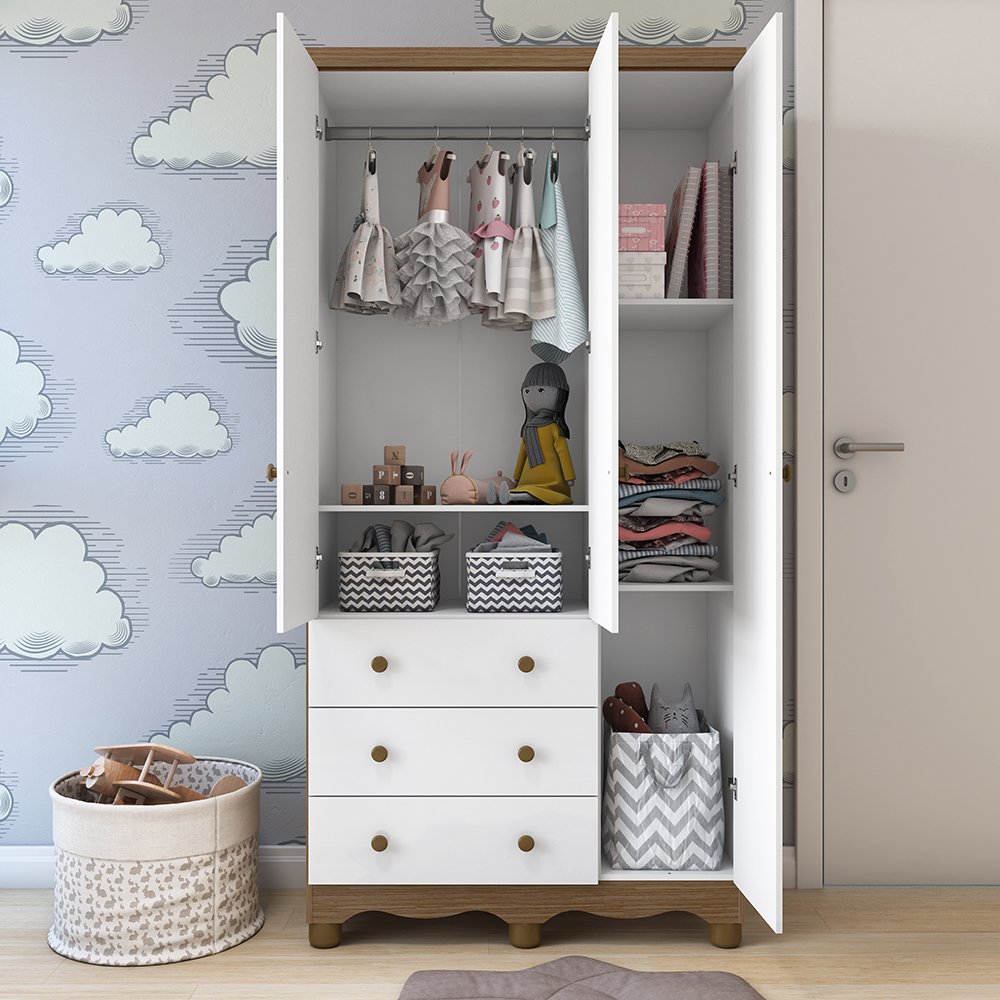Guarda Roupa Infantil 3 Portas e 3 Gavetas 100% MDF Mimo | MadeiraMadeira