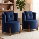 Ver imagem 1 de Kit 2 Poltronas Orgânica Curva Luna Veludo Azul Marinho - Montanaris Decor