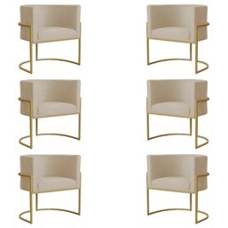 Kit 6 Poltronas Decorativa Sala de Estar Luana Base Gold Suede Bege - Montanaris Decor Md Montanaris - 1