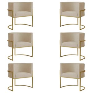 Kit 6 Poltronas Decorativa Sala de Estar Luana Base Gold Suede Bege - Montanaris Decor Md Montanaris
