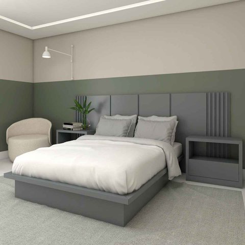 Cama Casal 1,48m Cabeceira e 2 Mesas Laterais Mdf sob Medida Cor:cinza Sagrado