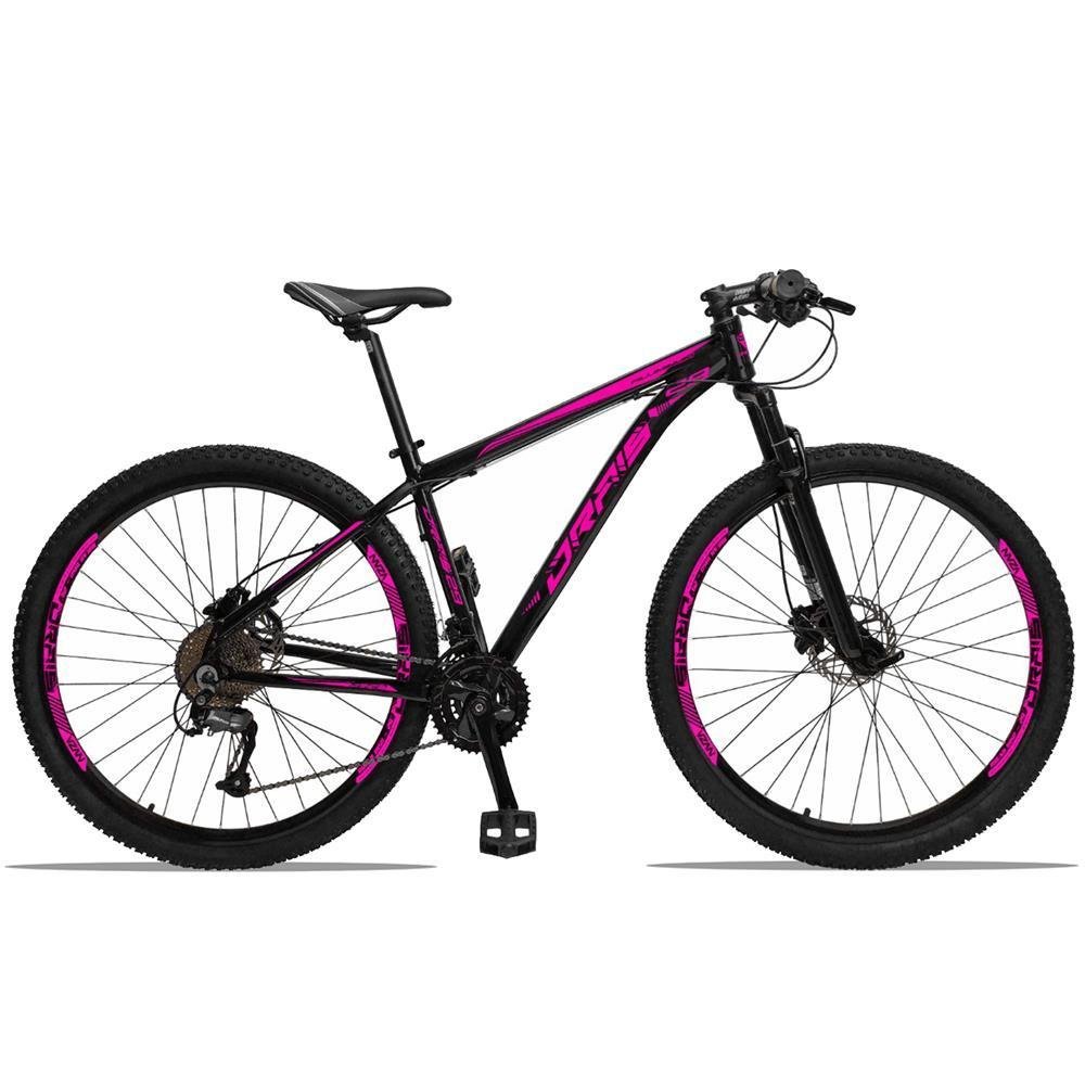 Bicicleta Aro 29 Drais 27V Freio Hidráulico Alumínio MTB Preto/Rosa 15" - 197