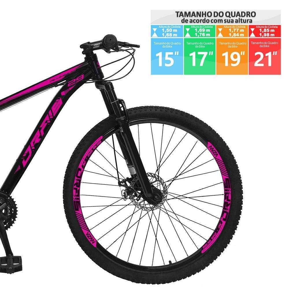 Bicicleta Aro 29 Drais 27V Freio Hidráulico Alumínio MTB Preto/Rosa 15" - 197 - 3