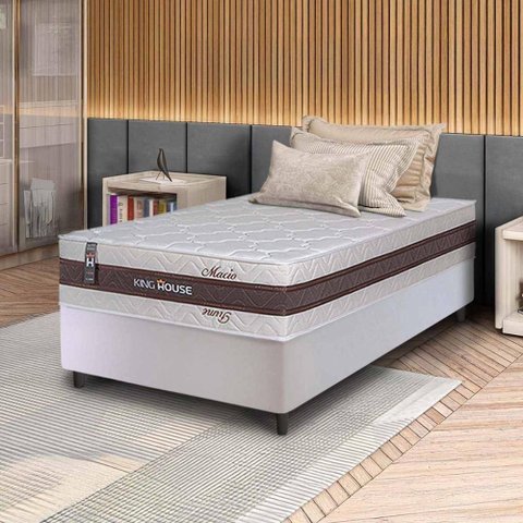 Conjunto Box Branco Mali Bege Molas Ensacadas Solteiro 88x188x70 - King House