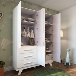 Guarda Roupa Infantil 4 Portas 3 Gavetas em MDF Kakau Retrô  - 4