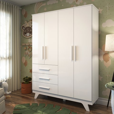Guarda Roupa Infantil 4 Portas 3 Gavetas em MDF Kakau Retrô 