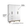 Guarda Roupa Infantil 4 Portas 3 Gavetas em MDF Kakau Retrô  Branco Brilho/Carvalho - 4