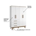 Ver imagem 4 de Guarda Roupa Infantil 4 Portas 3 Gavetas em MDF Kakau Retrô Branco Brilho/Carvalho
