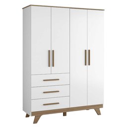 Guarda Roupa Infantil 4 Portas 3 Gavetas em MDF Kakau Retrô  Branco Brilho/Carvalho - 2