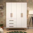 Ver imagem 6 de Guarda Roupa Infantil 4 Portas 3 Gavetas em MDF Kakau Retrô Branco Brilho/Carvalho