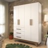 Guarda Roupa Infantil 4 Portas 3 Gavetas em MDF Kakau Retrô  Branco Brilho/Carvalho - 1