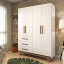 Ver imagem 1 de Guarda Roupa Infantil 4 Portas 3 Gavetas em MDF Kakau Retrô Branco Brilho/Carvalho