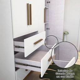 Guarda Roupa Infantil 4 Portas 3 Gavetas em MDF Kakau Retrô  Branco Brilho/Carvalho - 10
