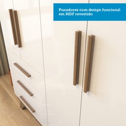 Guarda Roupa Infantil 4 Portas 3 Gavetas em MDF Kakau Retrô  Branco Brilho/Carvalho - 7