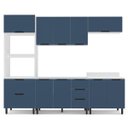 Ver imagem 3 de Cozinha Meena 5 Peças 270x224,5cm Armários Aéreos Torre Quente Balcões Branco/Azul 250055