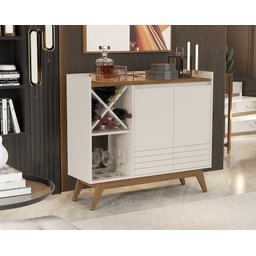 Buffet Aparador 2 Portas Adega Iaris Giga - Off White/Freijó - 2