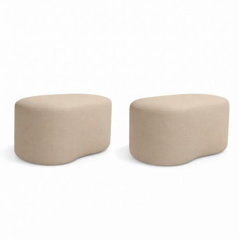 Kit 2 Puff Feijão Curvo Orgânico Sala Redondo Confortável Moderno Suede Bege