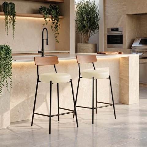 Banqueta Cozinha Alta Encosto Castanho KIT2 Industrial Preto Londrina PU D03 - D'Rossi