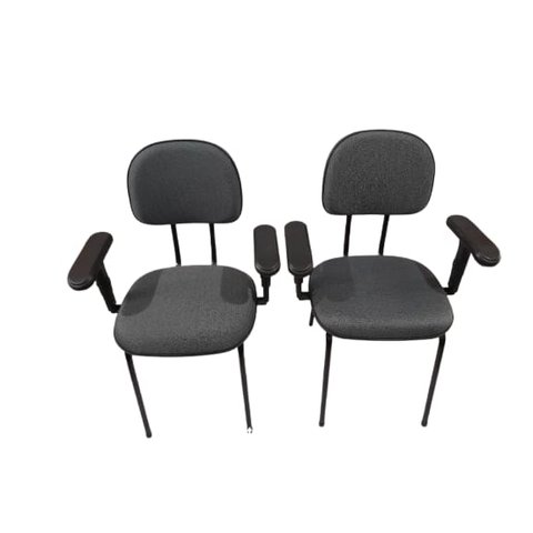 Kit 2 Cadeira Palito com Braço Regulável para Recepção Sala de Espera Tecido Cinza Preto