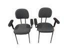 Ver imagem 1 de Kit 2 Cadeira Palito com Braço Regulável para Recepção Sala de Espera Tecido Cinza Preto