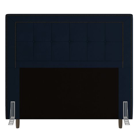 Cabeceira Cama Box Casal Queen Size Luxor 160cm com Tachas e Frame Veludo Azul Marinho - Abmaza
