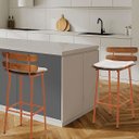 Ver imagem 3 de Banqueta Alta Costela Decorativa Assento em Tecido Suede - Base Bronze Bege