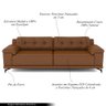 Sofá Living 4 lugares 272cm Agostino Pés Design em Ferro Couro Caramelo Manchado G52 - Gran Belo - 3