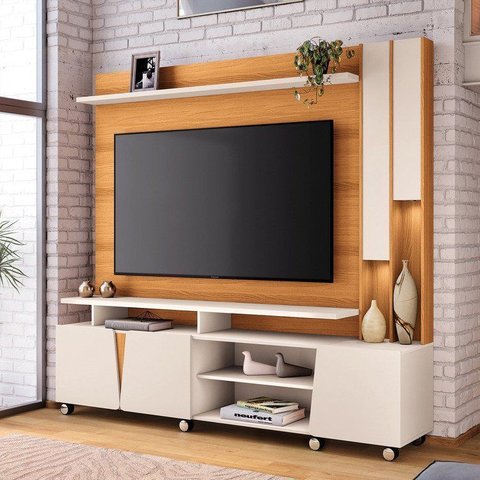 Estante Home para TV até 70 Polegadas 187,5x200cm 3 Portas LED e Rodízios Demeter Espresso Móveis