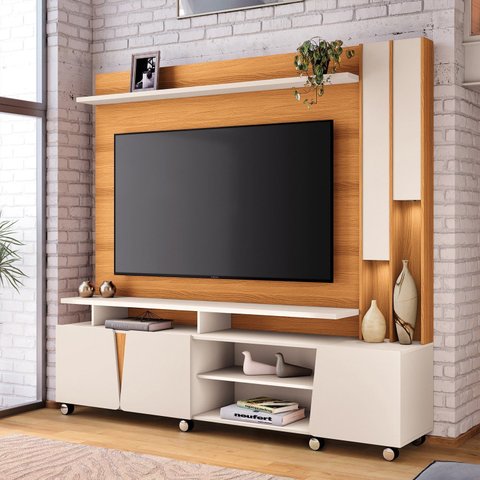 Estante Painel Home para TV até 70" Polegadas com 3 Portas LED e Rodízios Demeter Espresso Móveis