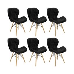 Kit 6 Cadeiras Estofada Eiffel Slim Wood Pés de Madeira Preto - 1