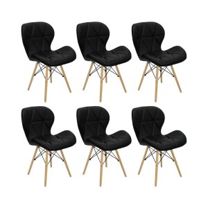 Kit 6 Cadeiras Estofada Eiffel Slim Wood Pés de Madeira Preto