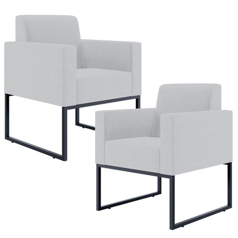 Kit 2 Poltronas Decorativas para Sala Recepção Base Fixa de Metal Helô L02 Linho Cinza - Lyam