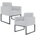 Ver imagem 1 de Kit 2 Poltronas Decorativas para Sala Recepção Base Fixa de Metal Helô L02 Linho Cinza - Lyam