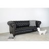 Sofá Chesterfield de Couro Natural 3 Lugares Preto - 1
