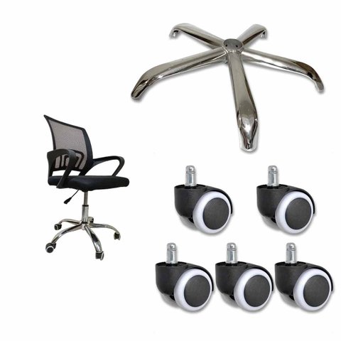 Conjunto Rodinha e Base Estrela de Cadeira Escritorio Home Office Confortavel Trabalho Estudo Casa L