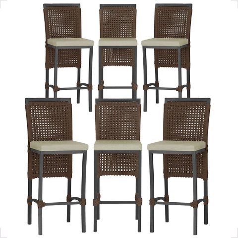 6 Banqueta em Alumínio Roma Preta Corda Náutica Tecido 7
