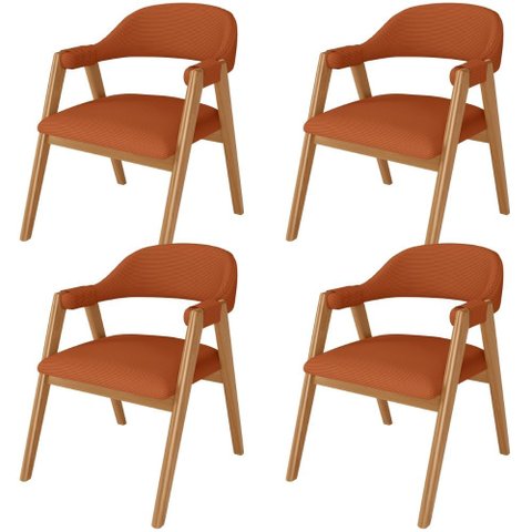 Kit 4 Cadeiras de Jantar e Estar Living Estofada Nadja L02 Linho Terracota - Lyam Decor