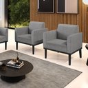 Ver imagem 1 de Kit 2 Poltronas Decorativas Isabella Pés Fixo em Madeira Preto Linho Cinza Mesclado G19 - Gran Belo