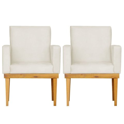 Kit 2 Poltrona Decorativa para Sala Bella Base Madeira Maciça Corino:Bege