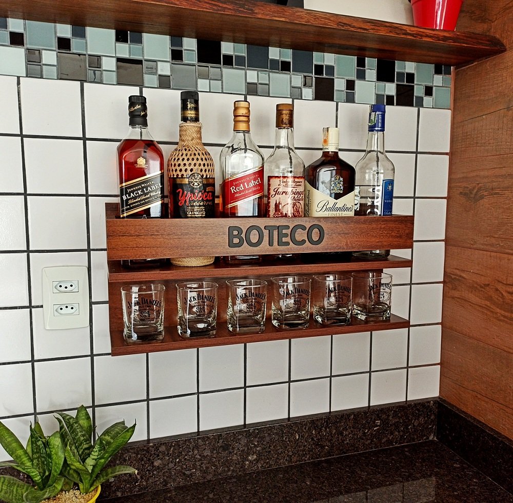 Bar de Parede barzinho decorativo adega na cor imbuia tema Boteco - Co2Beer