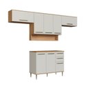 Ver imagem 3 de Cozinha Modulada 6 Peças com Tampo 120cm 8 Portas 2 Gavetas com Nicho Decorativo Isabelle Bege/Freijó/Arenas