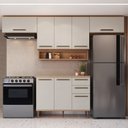 Ver imagem 1 de Cozinha Modulada 6 Peças com Tampo 120cm 8 Portas 2 Gavetas com Nicho Decorativo Isabelle Bege/Freijó/Arenas