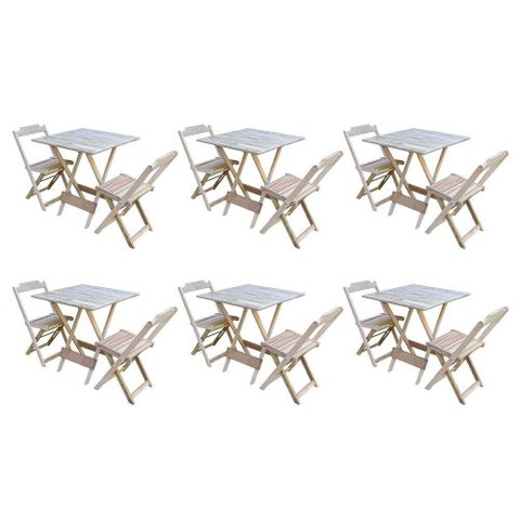 Kit 6 Conjuntos De Mesa Dobravel Com 2 Cadeiras De Madeira 70X70 - Sem Pintura - Marrom