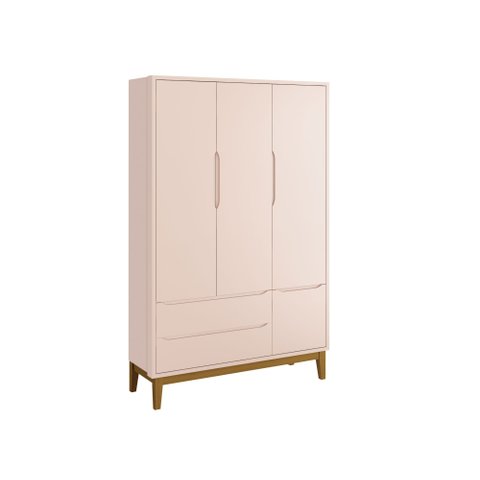 Guarda-Roupa para Quarto Infantil Retrô 3 Portas Classic New:Rosa/Madeira