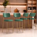 Ver imagem 1 de Kit 4 Banquetas Alta Sala de Jantar Lisa Pés Champanhe PU Verde m² - Monari Design