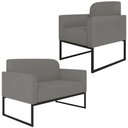 Ver imagem 1 de Conjunto Namoradeira e Poltrona Decorativa Isabella Base Industrial Suede Grafite/Preto - Gran Belo