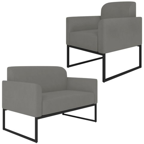 Conjunto Namoradeira e Poltrona Decorativa Isabella Base Industrial Suede Grafite/Preto - Gran Belo