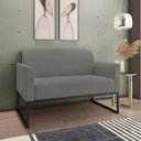 Ver imagem 2 de Conjunto Namoradeira e Poltrona Decorativa Isabella Base Industrial Suede Grafite/Preto - Gran Belo